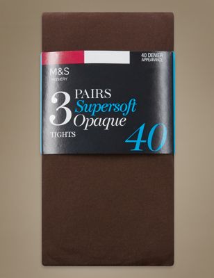 3 Pair Pack 40 Denier Supersoft Opaque Tights